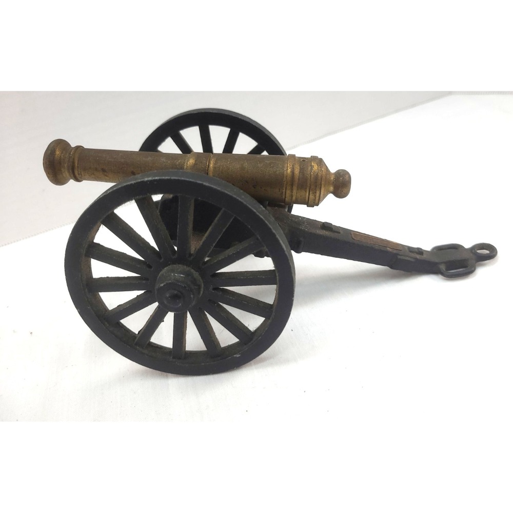 Vtg Brass and Cast Iron Miniature Civil War Cannon Barrel & Wheels Move